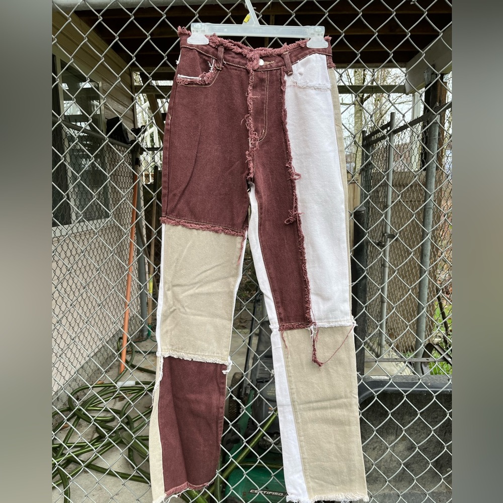 SHEIN Patchwork Frayed Edge Jeans